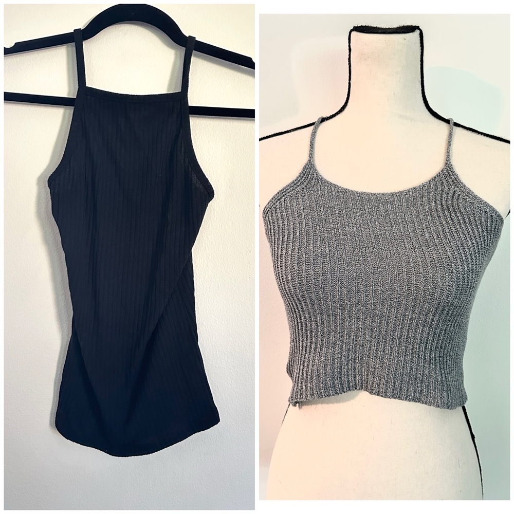 Bundle of Black and Gray Ribbed Knit Tank Tops